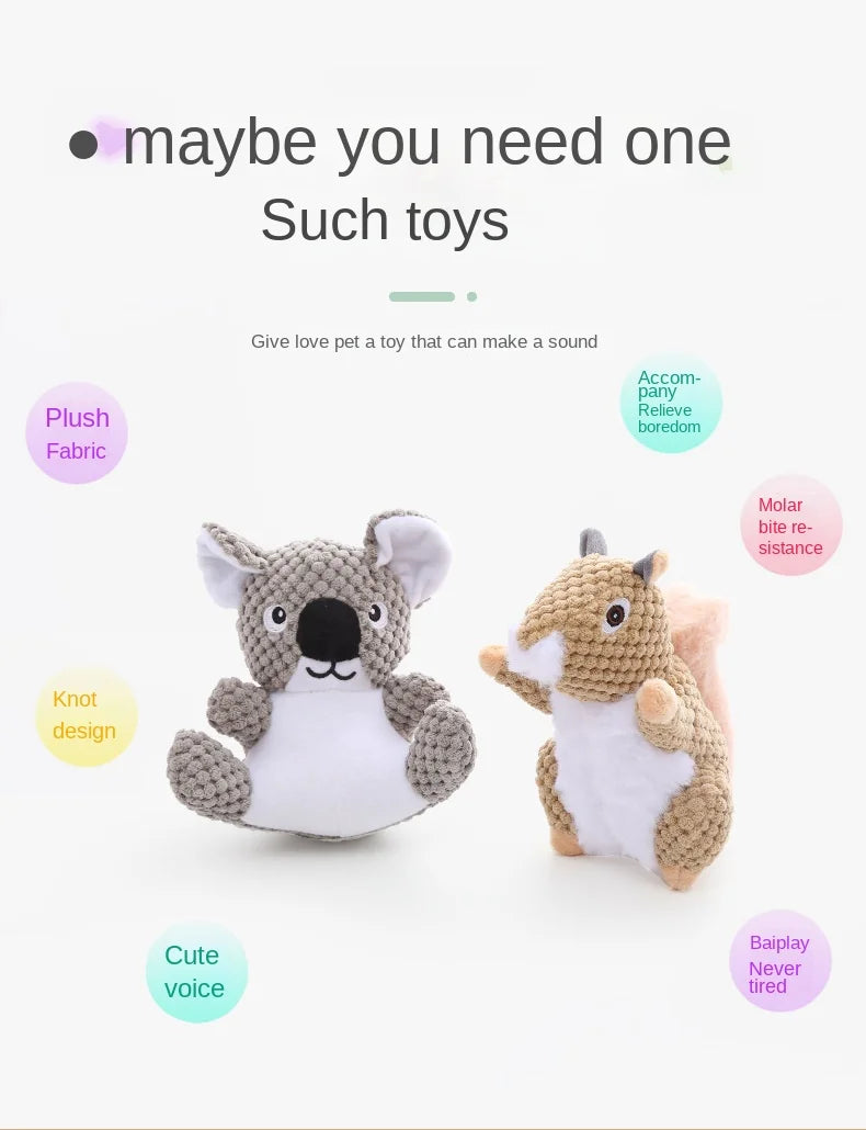 Funny Squirrel and Koala Plush Dog Squeaky Toys