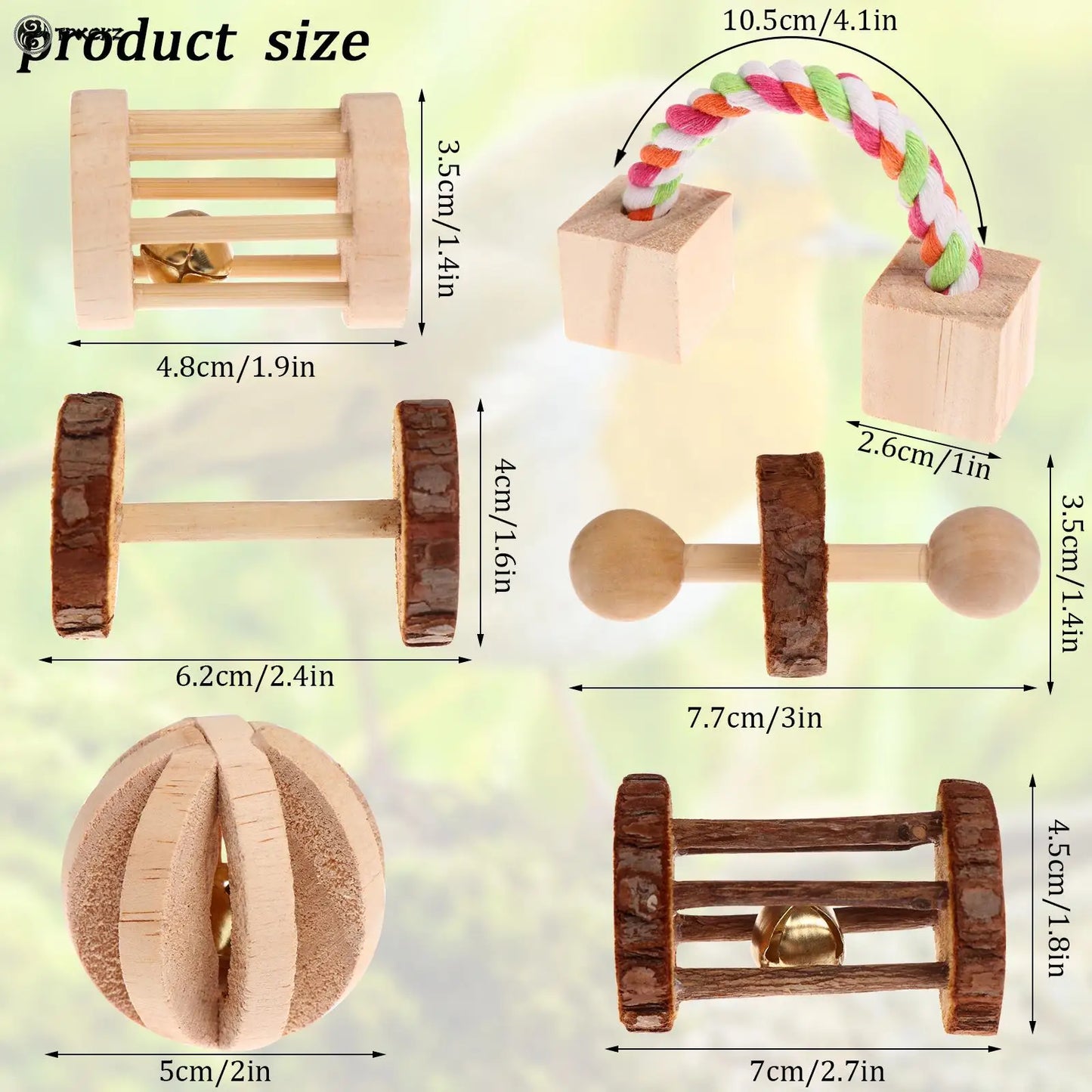 6Pcs/Set Natural Wooden Chewing Toys