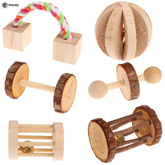 6Pcs/Set Natural Wooden Chewing Toys